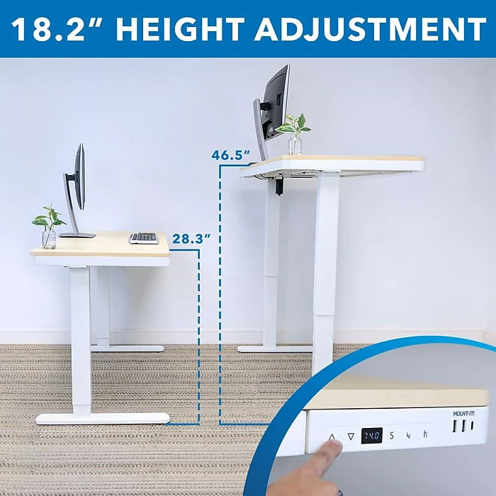 Mount-It! 28"-46"H Electric Adjustable Height Standing Desk, Light Brown Woodgrain (MI-15004) 8 Mount-It! 28"-46"H Electric Adjustable Height Standing Desk, Light Brown Woodgrain (MI-15004) - Image 6