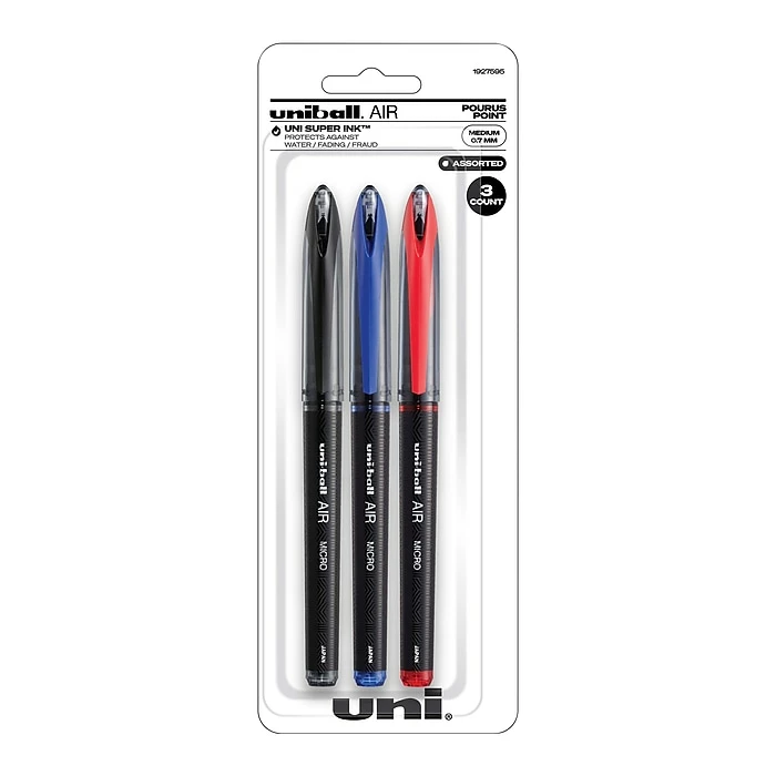 Uni-ball Uni AIR Porous Point Pens, Medium Point, 0.7mm, Assorted Ink, 3/Pack (1927595) 3 Uni-ball Uni AIR Porous Point Pens, Medium Point, 0.7mm, Assorted Ink, 3/Pack (1927595)