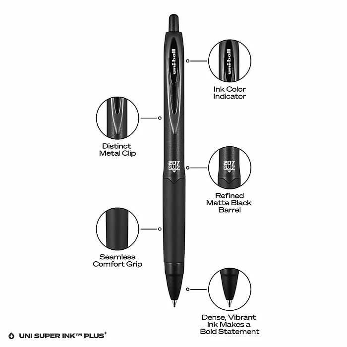 Uni-ball Uniball 207 Plus+ Retractable Gel Pens, Medium Point, 0.7mm, Black Ink, 12/Pack (70462) 9 Uni-ball Uniball 207 Plus+ Retractable Gel Pens, Medium Point, 0.7mm, Black Ink, 12/Pack (70462) - Image 7