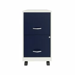Space Solutions SOHO Smart File 2-Drawer Mobile File Cabinet, Letter Size, Lockable, 26.7"H X 18"D, Pearl White/Navy (25335)
