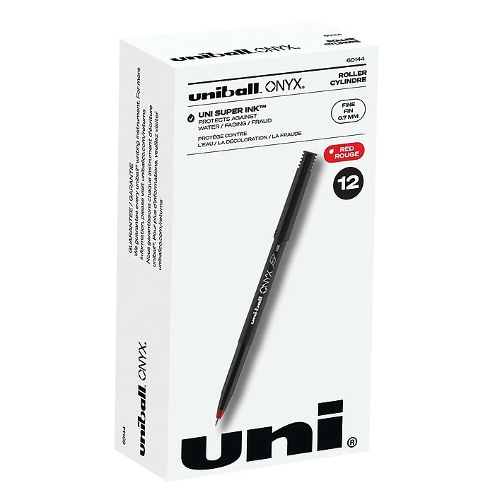 Uni-ball Uniball Onyx Rollerball Pen, Fine Point, 0.7mm, Red Ink, Dozen (60144) 3 Uni-ball Uniball Onyx Rollerball Pen, Fine Point, 0.7mm, Red Ink, Dozen (60144)