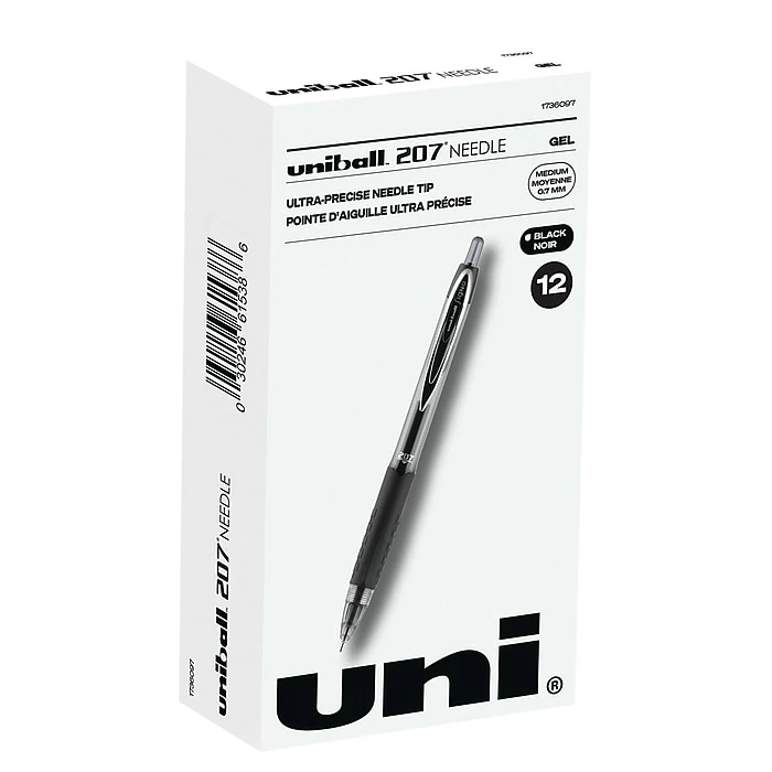 Uni-ball Uniball 207 Needle Retractable Gel Pens, Medium Point, 0.7mm, Black Ink, Dozen (1736097) 3 Uni-ball Uniball 207 Needle Retractable Gel Pens, Medium Point, 0.7mm, Black Ink, Dozen (1736097)
