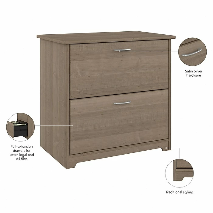Bush Furniture Cabot 2-Drawer Lateral File Cabinet, Letter/Legal, Ash Gray, 31" (WC31280) 5 Bush Furniture Cabot 2-Drawer Lateral File Cabinet, Letter/Legal, Ash Gray, 31" (WC31280) - Image 3