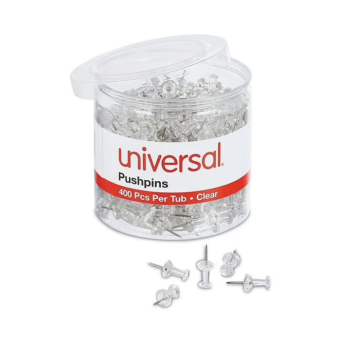 Universal Clear Push Pins, Plastic, 3/8", 400/Pack (UNV31306) 4 Universal Clear Push Pins, Plastic, 3/8", 400/Pack (UNV31306) - Image 2