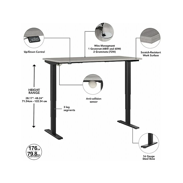 Bush Business Furniture Move 40 28"-48"H Electric Adjustable Standing Desk, Platinum Gray/Black (M4S4824PGBK) 5 Bush Business Furniture Move 40 28"-48"H Electric Adjustable Standing Desk, Platinum Gray/Black (M4S4824PGBK) - Image 3