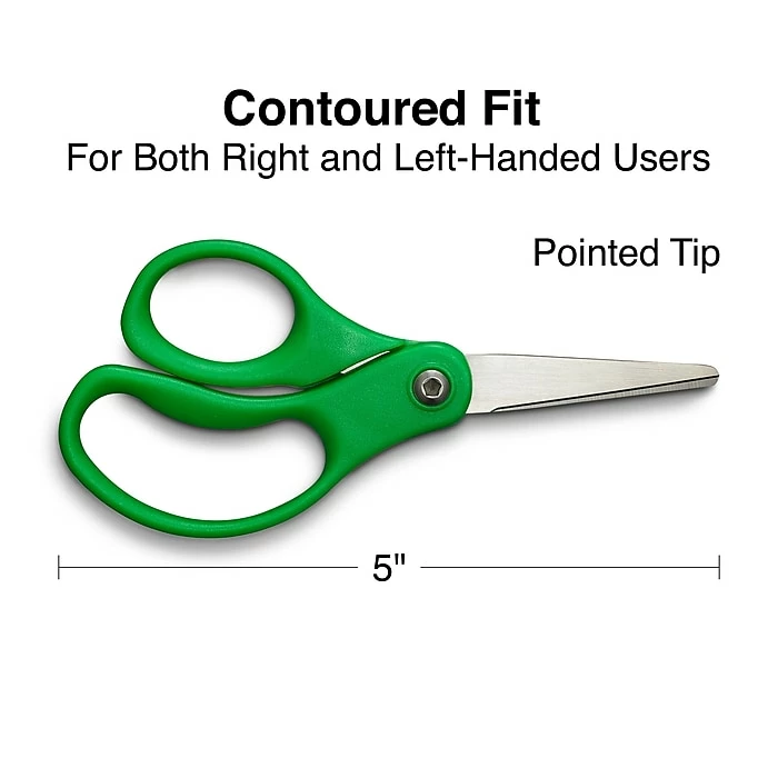 Staples 5" Kids Pointed Tip Stainless Steel Scissors, Straight Handle, Right & Left Handed, 2/Pack (TR55054) 4 Staples 5" Kids Pointed Tip Stainless Steel Scissors, Straight Handle, Right & Left Handed, 2/Pack (TR55054) - Image 2