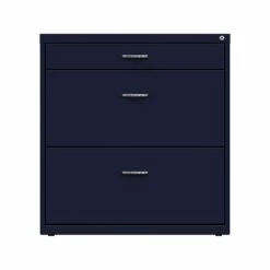 Space Solutions 3-Drawer Lateral File Cabinet, Letter/Legal Size, Lockable, 31.88"H X 30"W X 17.63"D, Navy (25073)