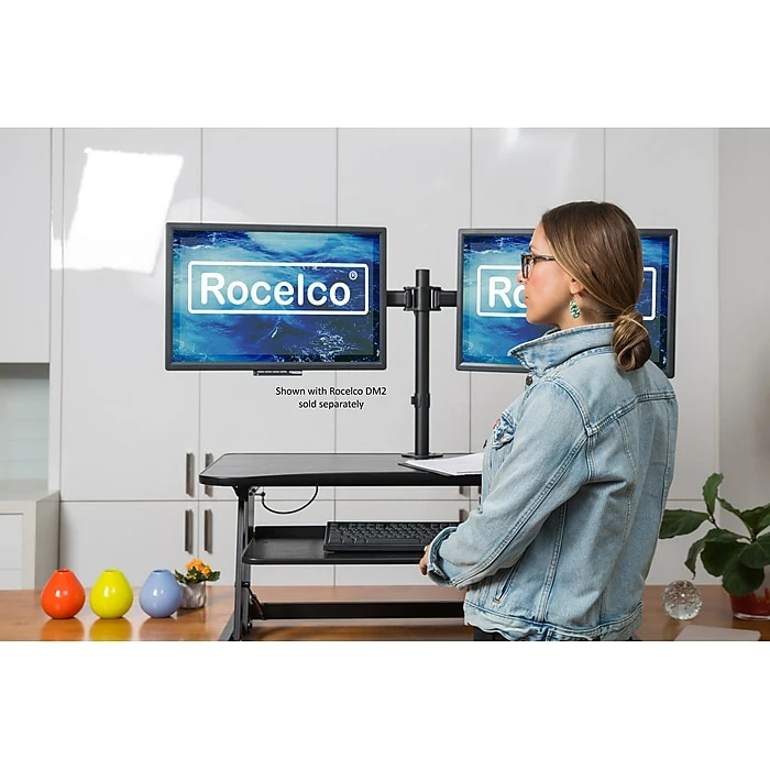 Rocelco 37"W Deluxe Adjustable Desk Riser With Energizing Anti-Fatique Mat (R DADRB-MAFM) 7 Rocelco 37"W Deluxe Adjustable Desk Riser With Energizing Anti-Fatique Mat (R DADRB-MAFM) - Image 5