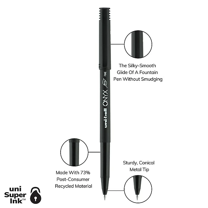 Uni-ball Uniball Onyx Rollerball Pens, Fine Point, 0.7mm, Black Ink, Dozen (60143) 10 Uni-ball Uniball Onyx Rollerball Pens, Fine Point, 0.7mm, Black Ink, Dozen (60143) - Image 8