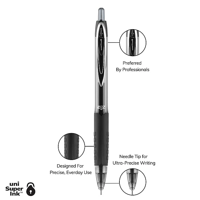 Uni-ball Uniball 207 Needle Retractable Gel Pens, Medium Point, 0.7mm, Black Ink, Dozen (1736097) 10 Uni-ball Uniball 207 Needle Retractable Gel Pens, Medium Point, 0.7mm, Black Ink, Dozen (1736097) - Image 8