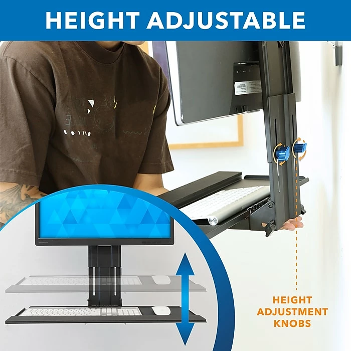Mount-It! Monitor And Keyboard Wall Mount, Height Adjustable Standing Keyboard Tray, 25" W Tray, VESA Mount Required (MI-7915) 5 Mount-It! Monitor And Keyboard Wall Mount, Height Adjustable Standing Keyboard Tray, 25" W Tray, VESA Mount Required (MI-7915) - Image 4