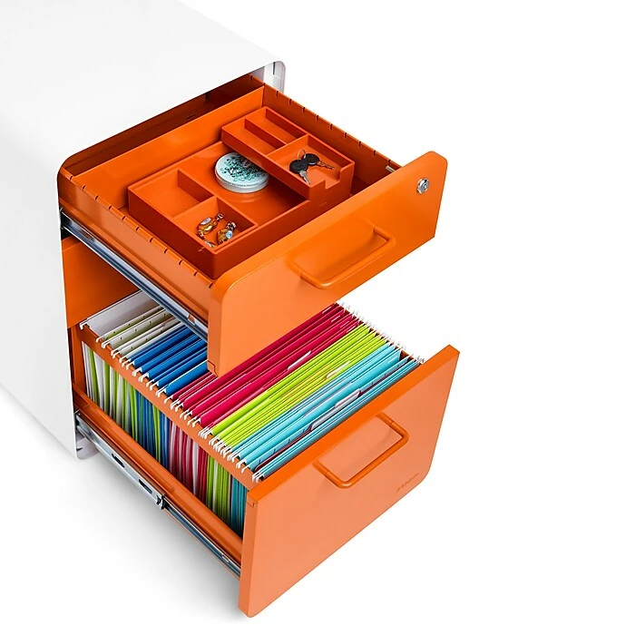 Stow 3-Drawer File Cabinet WCasters, White + Orange 2 Stow 3-Drawer File Cabinet WCasters, White + Orange