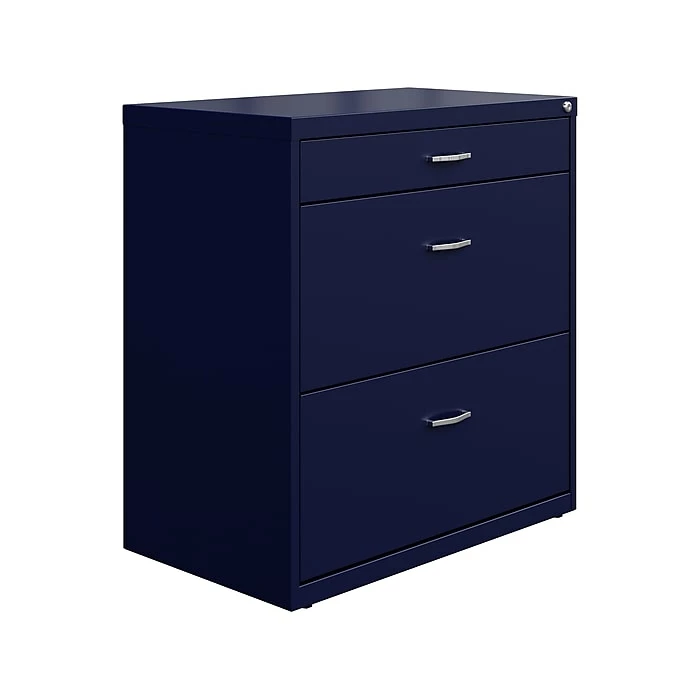 Space Solutions 3-Drawer Lateral File Cabinet, Letter/Legal Size, Lockable, 31.88"H X 30"W X 17.63"D, Navy (25073) 4 Space Solutions 3-Drawer Lateral File Cabinet, Letter/Legal Size, Lockable, 31.88"H X 30"W X 17.63"D, Navy (25073) - Image 2