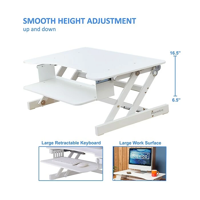 Rocelco 32" Adjustable Desk Riser, White (R ADRW) 4 Rocelco 32" Adjustable Desk Riser, White (R ADRW) - Image 2