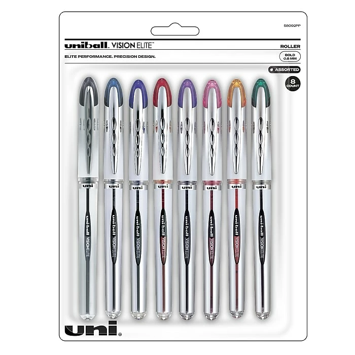 Uni-ball Vision Elite Rollerball Pens, Micro Point, Assorted Colors Ink, 8 Pack (58092) 3 Uni-ball Vision Elite Rollerball Pens, Micro Point, Assorted Colors Ink, 8 Pack (58092)