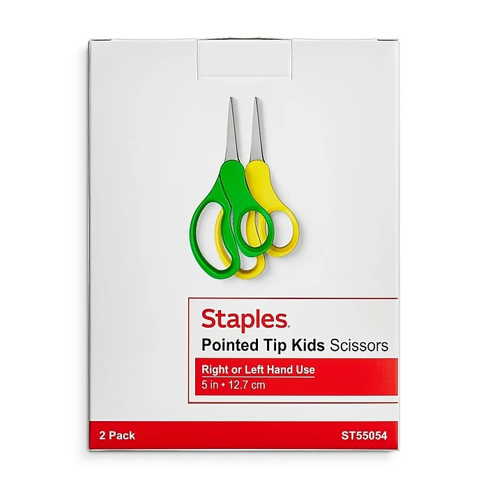 Staples 5" Kids Pointed Tip Stainless Steel Scissors, Straight Handle, Right & Left Handed, 2/Pack (TR55054) 6 Staples 5" Kids Pointed Tip Stainless Steel Scissors, Straight Handle, Right & Left Handed, 2/Pack (TR55054) - Image 4