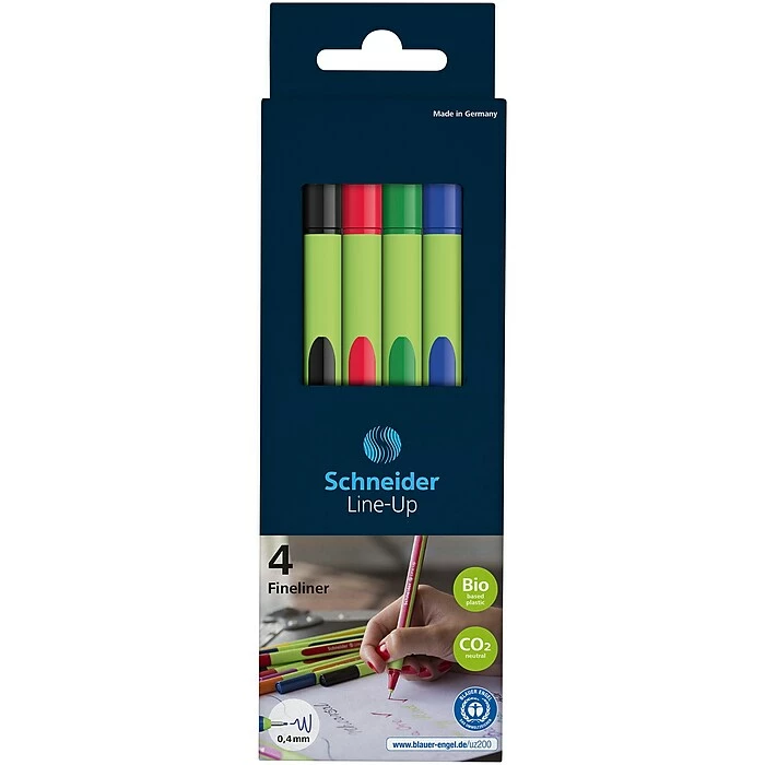 Schneider® Schneider Line-Up Felt Pen, Fine Point, Assorted Colors, 4/Pack, 3 Packs/Bundle (191094) 3 Schneider® Schneider Line-Up Felt Pen, Fine Point, Assorted Colors, 4/Pack, 3 Packs/Bundle (191094)