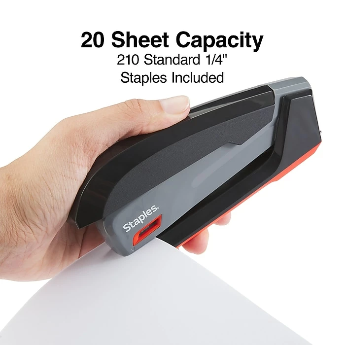 Staples One-Touch Desktop Stapler, 20 Sheet Capacity, Gray/Black/Red, 500 (44425) 6 Staples One-Touch Desktop Stapler, 20 Sheet Capacity, Gray/Black/Red, 500 (44425) - Image 4
