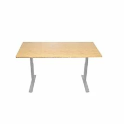 Uncaged Ergonomics Rise Up Electric Adjustable Height Standing Desk With Natural Bamboo Desktop Gray Frame, Bamboo Desktop Rugb)