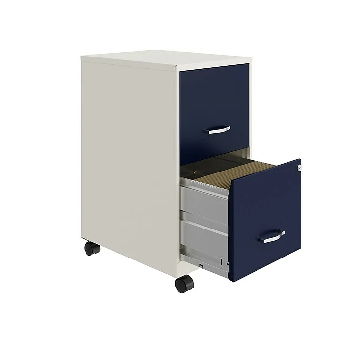 Space Solutions SOHO Smart File 2-Drawer Mobile File Cabinet, Letter Size, Lockable, 26.7"H X 18"D, Pearl White/Navy (25335) 5 Space Solutions SOHO Smart File 2-Drawer Mobile File Cabinet, Letter Size, Lockable, 26.7"H X 18"D, Pearl White/Navy (25335) - Image 3