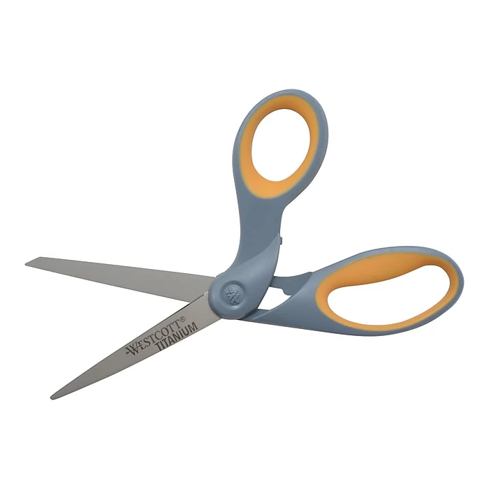 Westcott Titanium Bonded 8" Titanium Multi-Purpose/Heavy Duty Scissor, Sharp Tip, Gray/Yellow (13731) 4 Westcott Titanium Bonded 8" Titanium Multi-Purpose/Heavy Duty Scissor, Sharp Tip, Gray/Yellow (13731) - Image 2