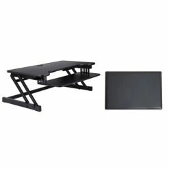 Rocelco 37"W Deluxe Adjustable Desk Riser With Energizing Anti-Fatique Mat (R DADRB-MAFM)
