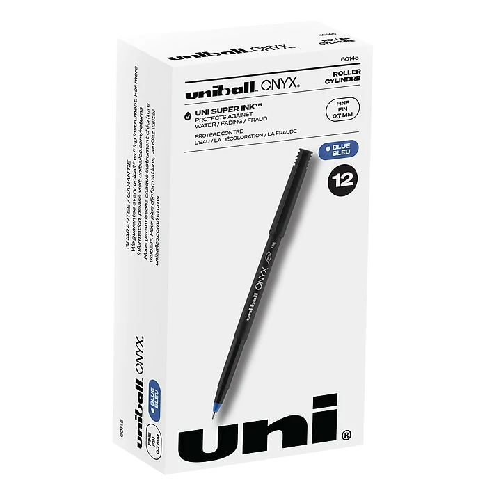 Uni-ball Uniball Onyx Rollerball Pens, Fine Point, 0.7mm, Blue Ink, Dozen (60145) 3 Uni-ball Uniball Onyx Rollerball Pens, Fine Point, 0.7mm, Blue Ink, Dozen (60145)