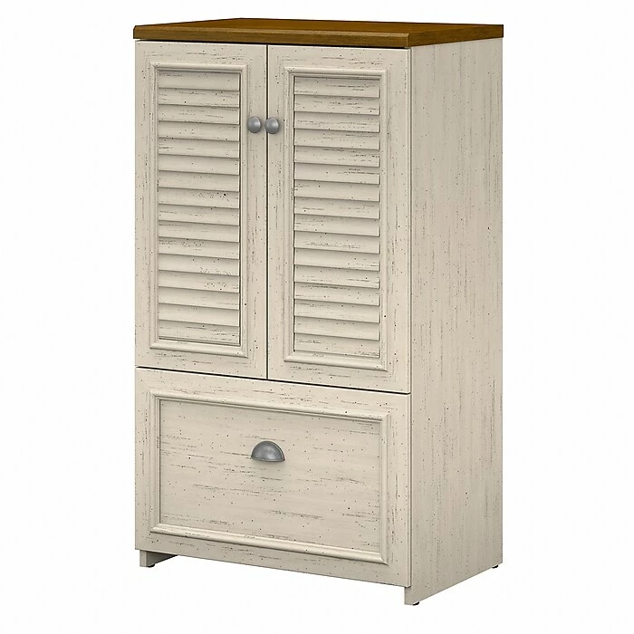 Bush Furniture Fairview Storage Cabinet With Drawer, Antique White/Tea Maple (WC53280-03) 4 Bush Furniture Fairview Storage Cabinet With Drawer, Antique White/Tea Maple (WC53280-03) - Image 2
