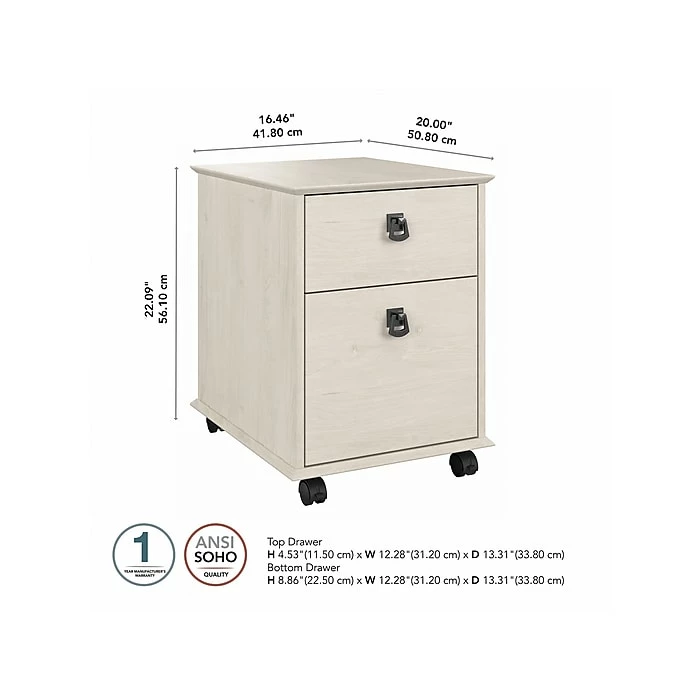 Bush Furniture Homestead 2-Drawer Mobile File Cabinet, Letter/Legal Size, Linen White Oak (HOF117LW-03) 6 Bush Furniture Homestead 2-Drawer Mobile File Cabinet, Letter/Legal Size, Linen White Oak (HOF117LW-03) - Image 4