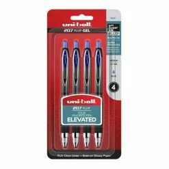 Uni-ball Uniball 207 Plus+ Retractable Gel Pens, Medium Point, 0.7mm, Blue Ink, 4/Pack (70142)