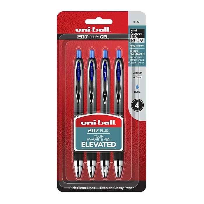 Uni-ball Uniball 207 Plus+ Retractable Gel Pens, Medium Point, 0.7mm, Blue Ink, 4/Pack (70142) 3 Uni-ball Uniball 207 Plus+ Retractable Gel Pens, Medium Point, 0.7mm, Blue Ink, 4/Pack (70142)