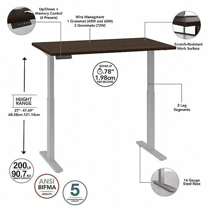 Bush Business Furniture Move 60 Series 27"-48" Adjustable Standing Desk, Black Walnut/Cool Gray Metallic (M6S4830BWSK) 5 Bush Business Furniture Move 60 Series 27"-48" Adjustable Standing Desk, Black Walnut/Cool Gray Metallic (M6S4830BWSK) - Image 3
