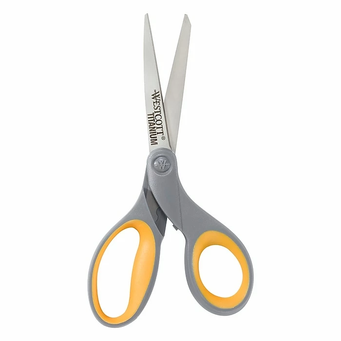 Westcott Titanium Bonded 8" Titanium Multi-Purpose/Heavy Duty Scissor, Pointed Tip, Gray/Yellow, 3/Pack (17532) 4 Westcott Titanium Bonded 8" Titanium Multi-Purpose/Heavy Duty Scissor, Pointed Tip, Gray/Yellow, 3/Pack (17532) - Image 2