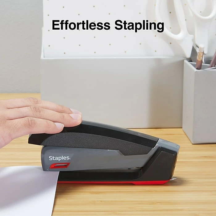 Staples One-Touch Desktop Stapler, 20 Sheet Capacity, Gray/Black/Red, 500 (44425) 9 Staples One-Touch Desktop Stapler, 20 Sheet Capacity, Gray/Black/Red, 500 (44425) - Image 7