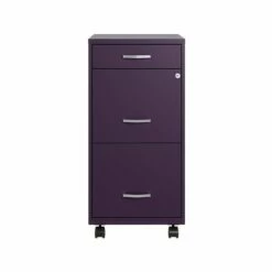 Space Solutions SOHO Organizer 3-Drawer Mobile File Cabinet, Letter Size, Lockable, 29.52"H X 18"D, Midnight Purple (25285)