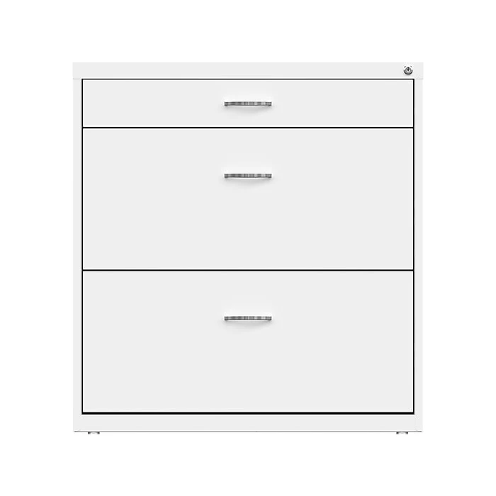 Space Solutions 3-Drawer Lateral File Cabinet, Letter/Legal Size, Lockable, 31.88"H X 30"W X 17.63"D, White (25071) 3 Space Solutions 3-Drawer Lateral File Cabinet, Letter/Legal Size, Lockable, 31.88"H X 30"W X 17.63"D, White (25071)