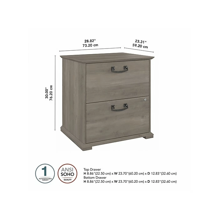 Bush Furniture Homestead 2-Drawer Lateral File Cabinet, Letter/Legal Size, Lockable, 30"H, Driftwood Gray (HOF129DG-03) 7 Bush Furniture Homestead 2-Drawer Lateral File Cabinet, Letter/Legal Size, Lockable, 30"H, Driftwood Gray (HOF129DG-03) - Image 5