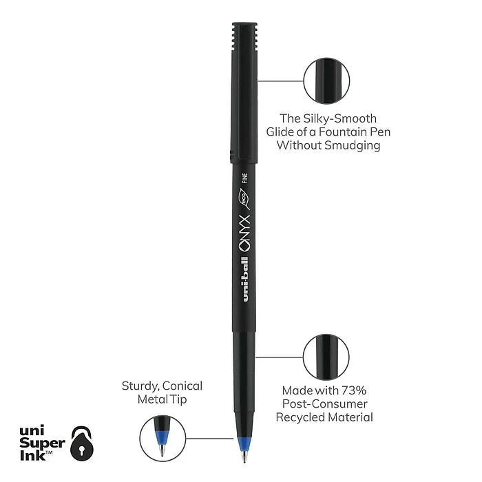 Uni-ball Uniball Onyx Rollerball Pens, Fine Point, 0.7mm, Blue Ink, Dozen (60145) 10 Uni-ball Uniball Onyx Rollerball Pens, Fine Point, 0.7mm, Blue Ink, Dozen (60145) - Image 8