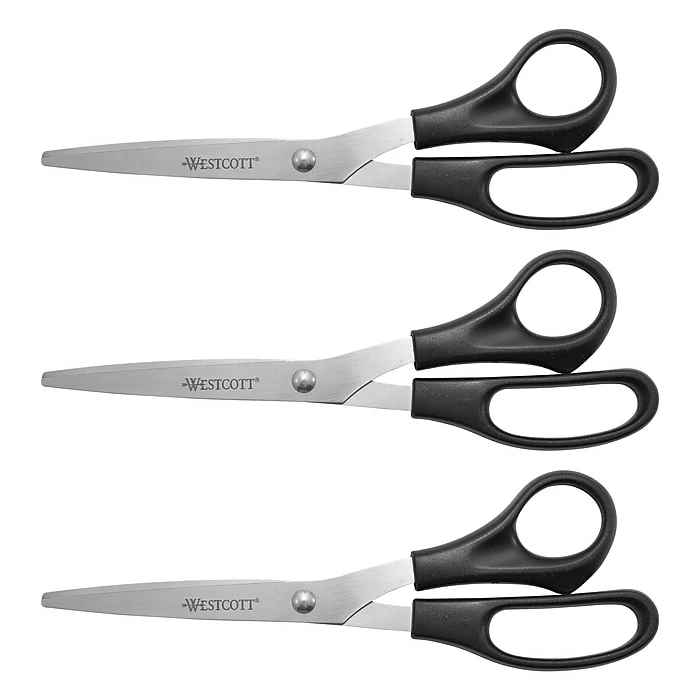 Westcott All Purpose 8" Stainless Steel Multipurpose Scissors, Pointed Tip, Black, 3/Pack (16907) 3 Westcott All Purpose 8" Stainless Steel Multipurpose Scissors, Pointed Tip, Black, 3/Pack (16907)