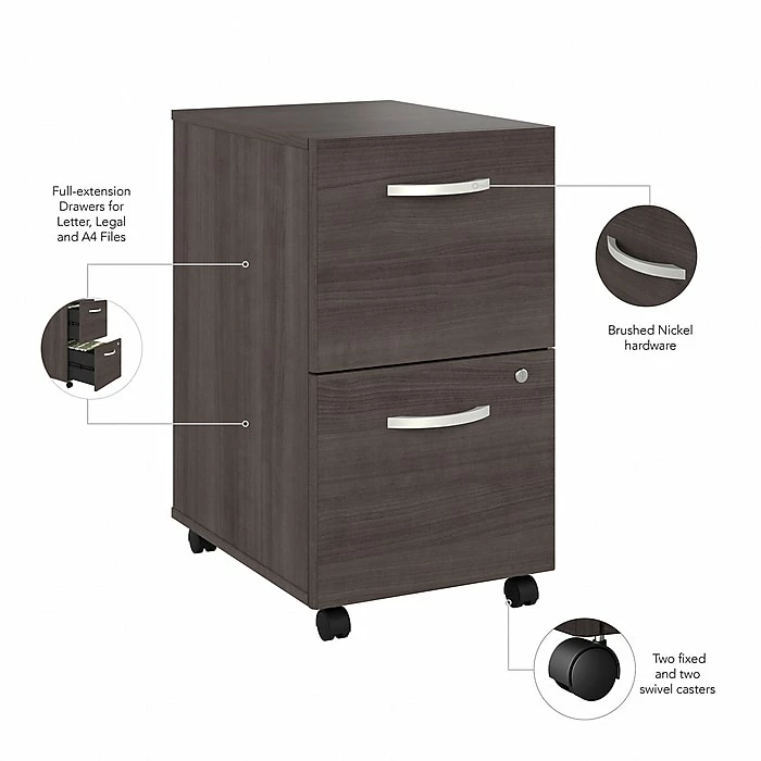Bush Business Furniture Studio A 2-Drawer Mobile File Cabinet, Locking, Letter/Legal, Storm Gray, 20" (SDF116SGSU-Z) 5 Bush Business Furniture Studio A 2-Drawer Mobile File Cabinet, Locking, Letter/Legal, Storm Gray, 20" (SDF116SGSU-Z) - Image 3