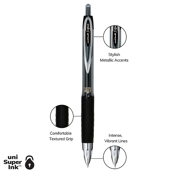 Uni-ball Signo 207 Retractable Gel Pen, Fine Point, Black Ink, 5/Pack (1960240) 11 Uni-ball Signo 207 Retractable Gel Pen, Fine Point, Black Ink, 5/Pack (1960240) - Image 9