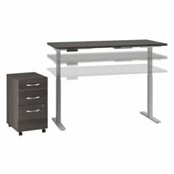 Bush Business Furniture Move 60 Series 27''-47'' Adjustable Standing Desk W/ Storage, Storm Gray/Cool Gray Metallic (M6S011SGSU)