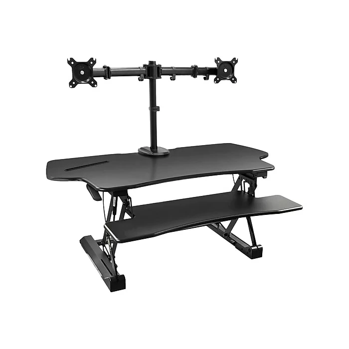 Mount-It! 6"-19"H Adjustable Extra-Wide Sit-Stand Desk Converter With Dual-Monitor Mount, Black (MI-8052) 3 Mount-It! 6"-19"H Adjustable Extra-Wide Sit-Stand Desk Converter With Dual-Monitor Mount, Black (MI-8052)