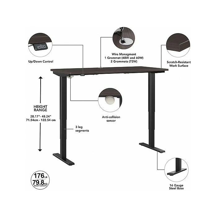 Bush Business Furniture Move 40 28"-48"H Electric Adjustable Standing Desk, Storm Gray/Black (M4S4824HCBK) 5 Bush Business Furniture Move 40 28"-48"H Electric Adjustable Standing Desk, Storm Gray/Black (M4S4824HCBK) - Image 3