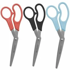 Westcott All Purpose 8" Stainless Steel Standard Scissors, Blunt Tip, Assorted, 3/Pack (13023/13403)