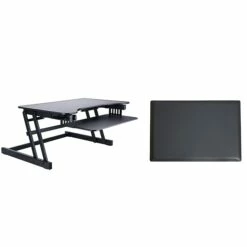 Rocelco 32" Height Adjustable Standing Desk Converter With Anti Fatigue Mat Bundle, Black (R ADRB-MAFM)