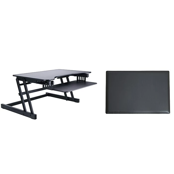 Rocelco 32" Height Adjustable Standing Desk Converter With Anti Fatigue Mat Bundle, Black (R ADRB-MAFM) 3 Rocelco 32" Height Adjustable Standing Desk Converter With Anti Fatigue Mat Bundle, Black (R ADRB-MAFM)