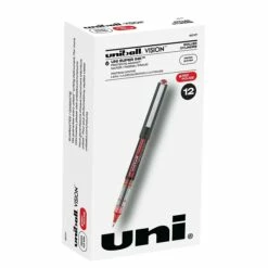 Uni-ball Uniball Vision Rollerball Pen, Micro Point, 0.5mm, Red Ink, 12/Pack (60117)