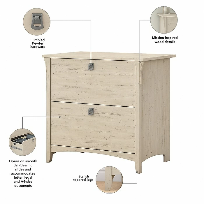 Bush Furniture Salinas Lateral File Cabinet, Antique White (SAF132AW-03) 6 Bush Furniture Salinas Lateral File Cabinet, Antique White (SAF132AW-03) - Image 4