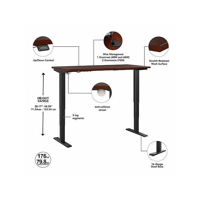 Bush Business Furniture Move 40 28"-48" Adjustable Standing Desk, Hansen Cherry/Black (M4S7230HCBK) 5 Bush Business Furniture Move 40 28"-48" Adjustable Standing Desk, Hansen Cherry/Black (M4S7230HCBK) - Image 3